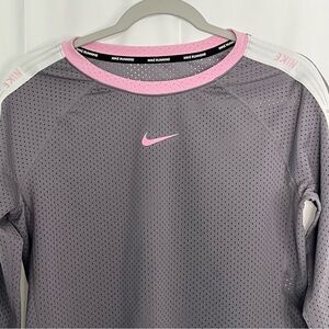 Nike Cropped Running Top Women's Gunsmoke/Pink Athleisure Activewear Gym Sz S